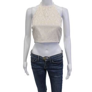 Line Women Cropped Tank High Neck Paisley Beige Drawstring Polyester Size M